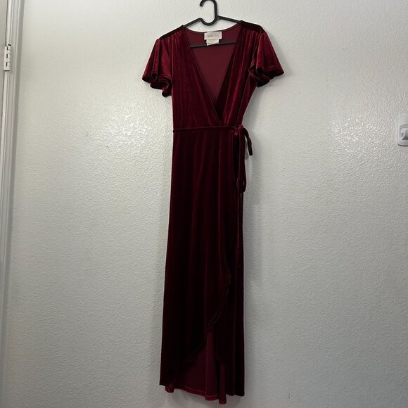 Anthropologie BHLDN Thrive Crushed Velvet Velour True Wrap Midi Dress - Picture 2 of 7